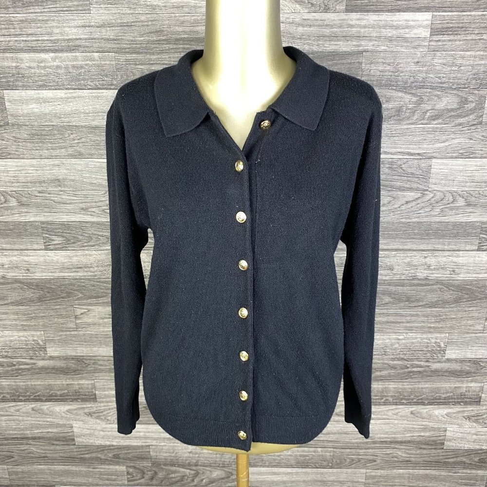 LEE DAVID Collared Knit Sweater Black Cardigan Sweater Women's Size S